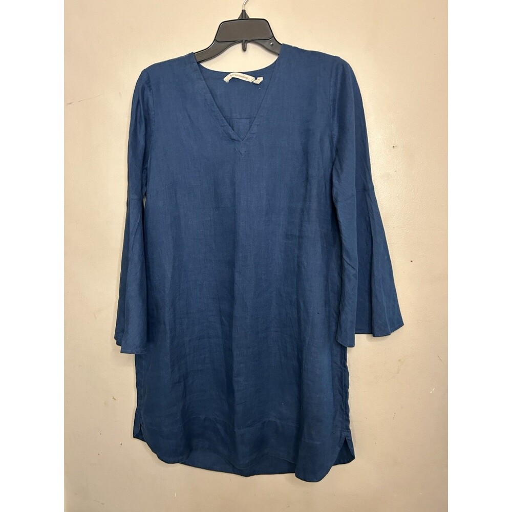 Soft Surroundings Women's Milano Linen Dress Size P Med  Blue Long Sleeve Tunic